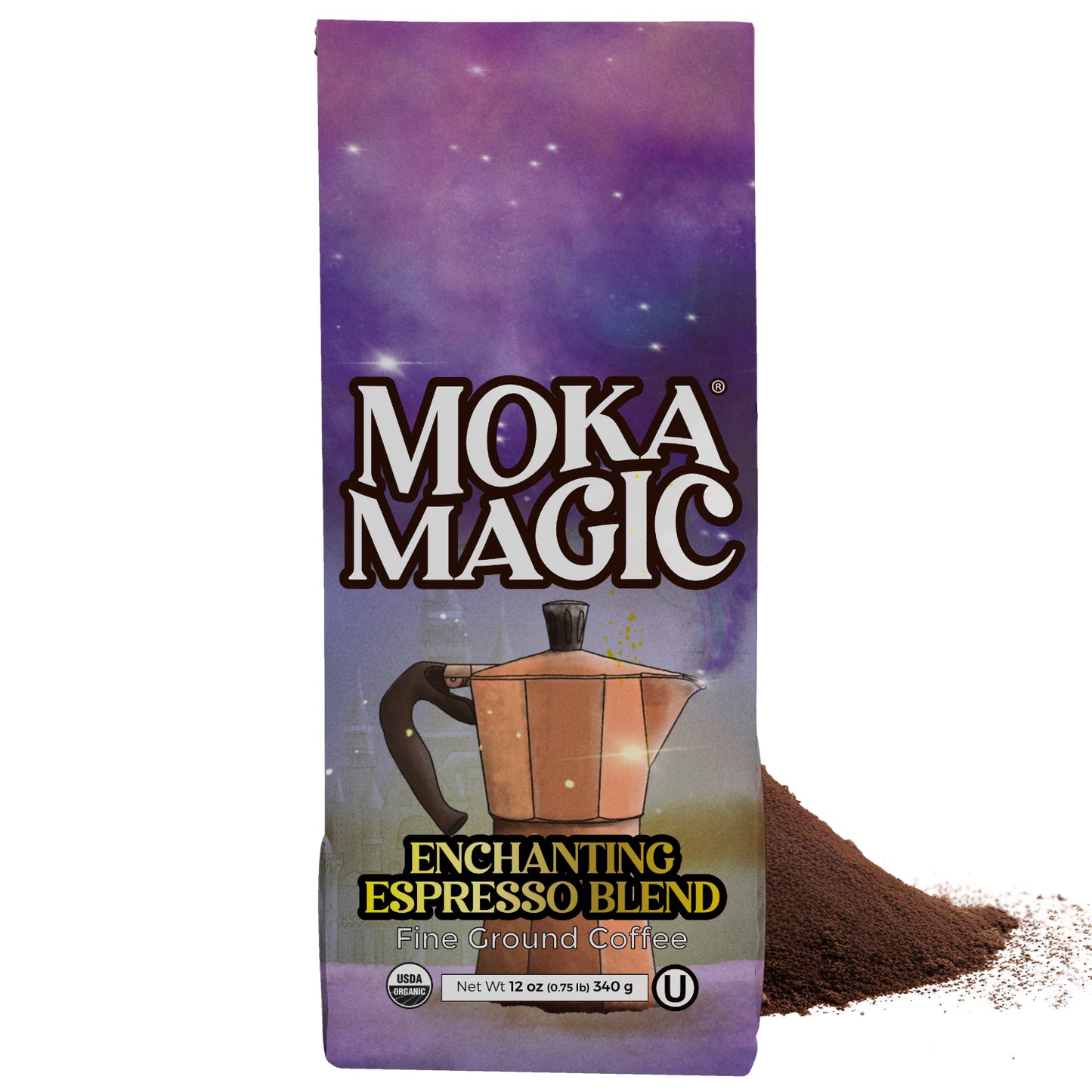 Moka Magic Organic Fine Ground Coffee | Enchanting Espresso Blend | Perfect for Moka Pots | 100% Arabica | 12 oz